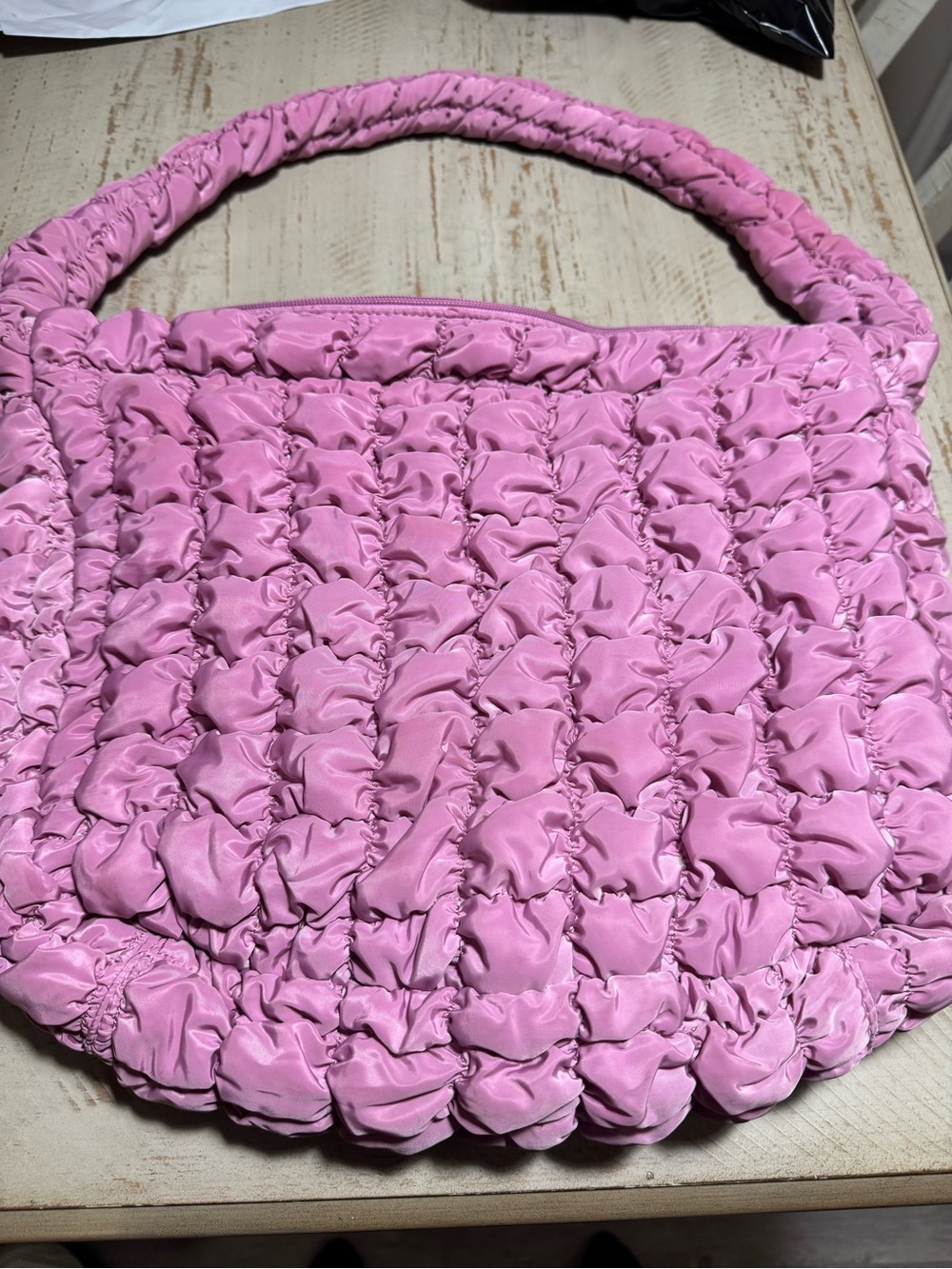 Soft Pink Quilted Ruched Shoulder Bag - Women's Chic Handbag